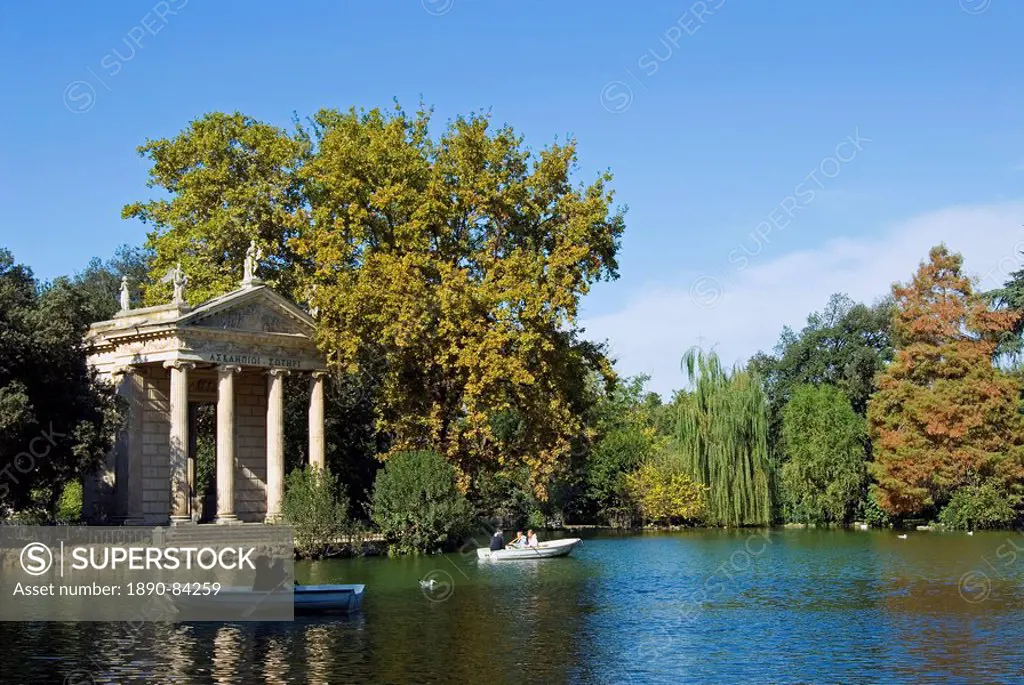 Aesculapius Temple, Lake in Villa Giulia Garden, Rome, Lazio, Italy, Europe