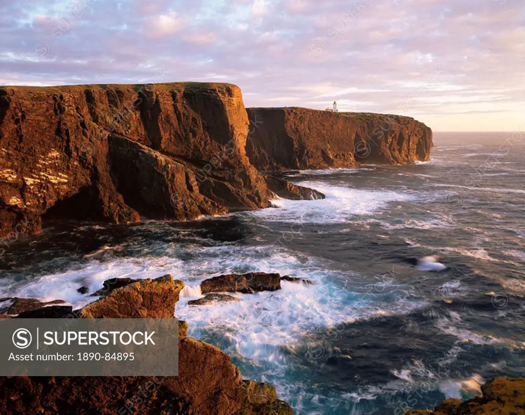 Eshaness Cliffs and lighthouse, Shetland Islands, Scotland, United Kingdom, Europe