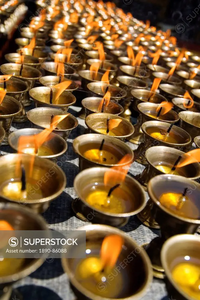 Prayer candles, Nanwu Temple, Kangding, Sichuan, China, Asia