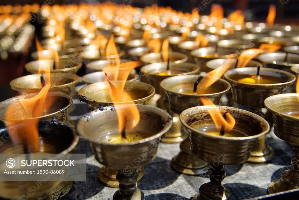 Prayer candles, Nanwu Temple, Kangding, Sichuan, China, Asia