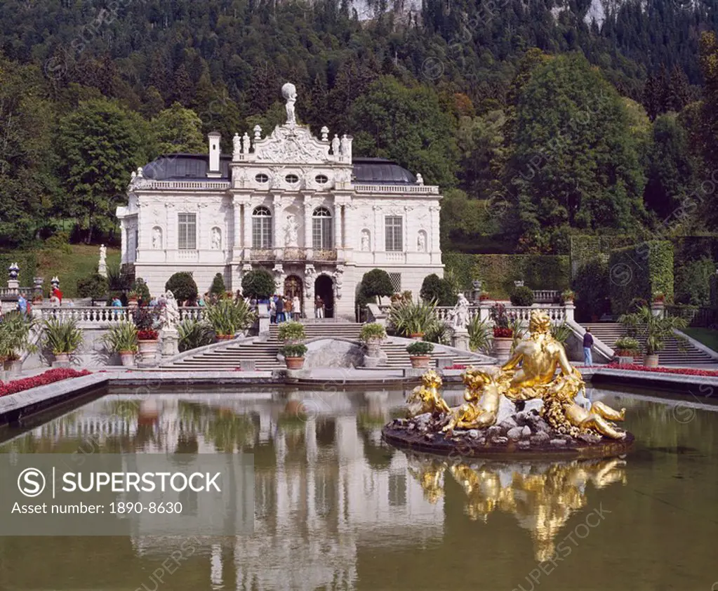 Schloss Linderhof in the Graswang Valley, built between 1870 and 1878 for King Ludwig II, Germany, Europe