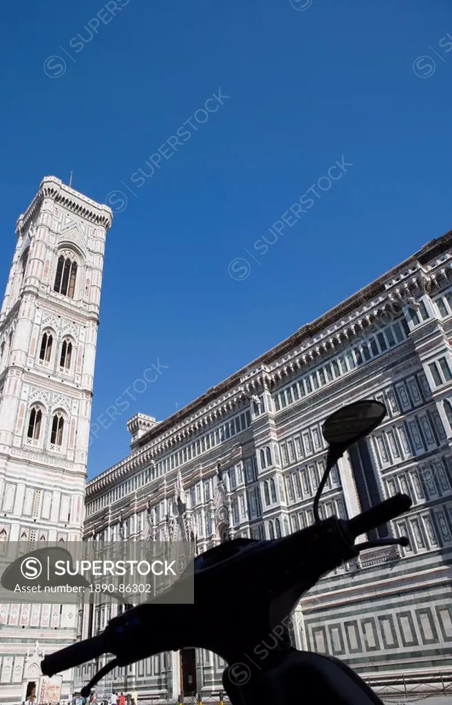 Duomo and Campanile with scooter, Florence, UNESCO World Heritage Site, Tuscany, Italy, Europe
