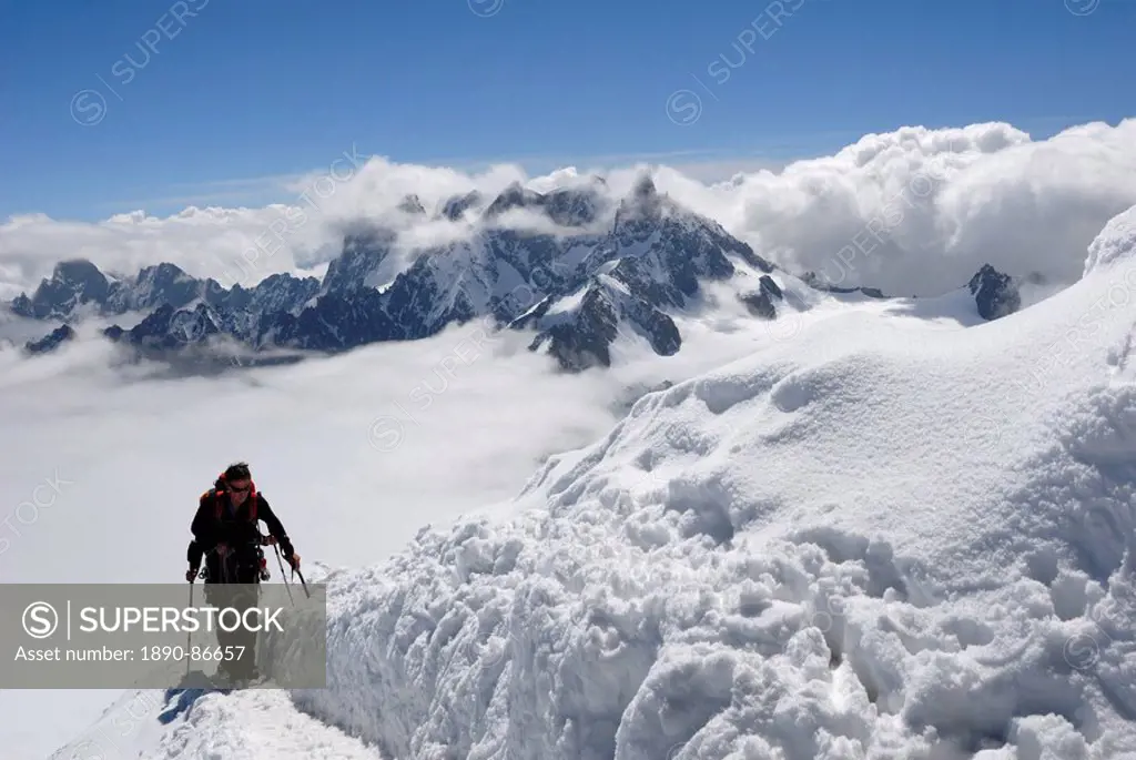 Mountaineer and climber, Mont Blanc range, French Alps, France, Europe