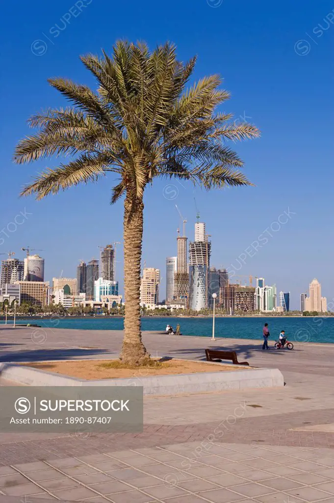 City skyline, West Bay financial district viewed from the Corniche, Doha, Qatar, Middle East