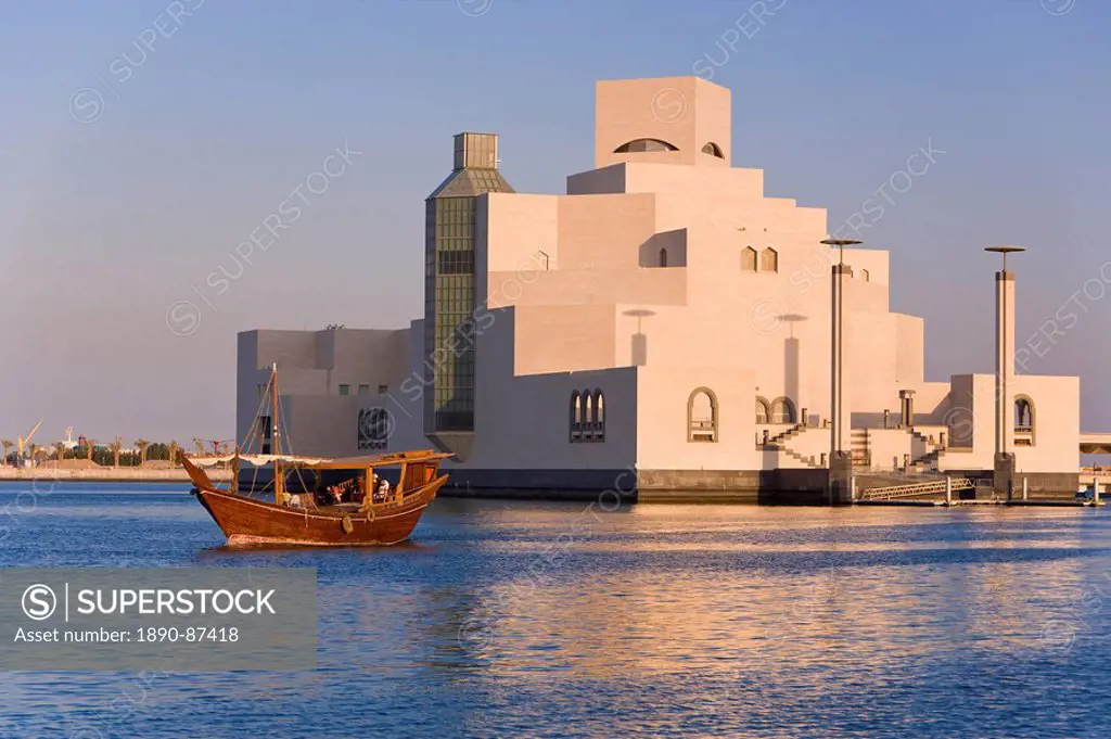 Dhow in front of the Museum of Islamic Art, designed by the renowned architect IM Pei, this museum has the largest collection of Islamic art in the wo...