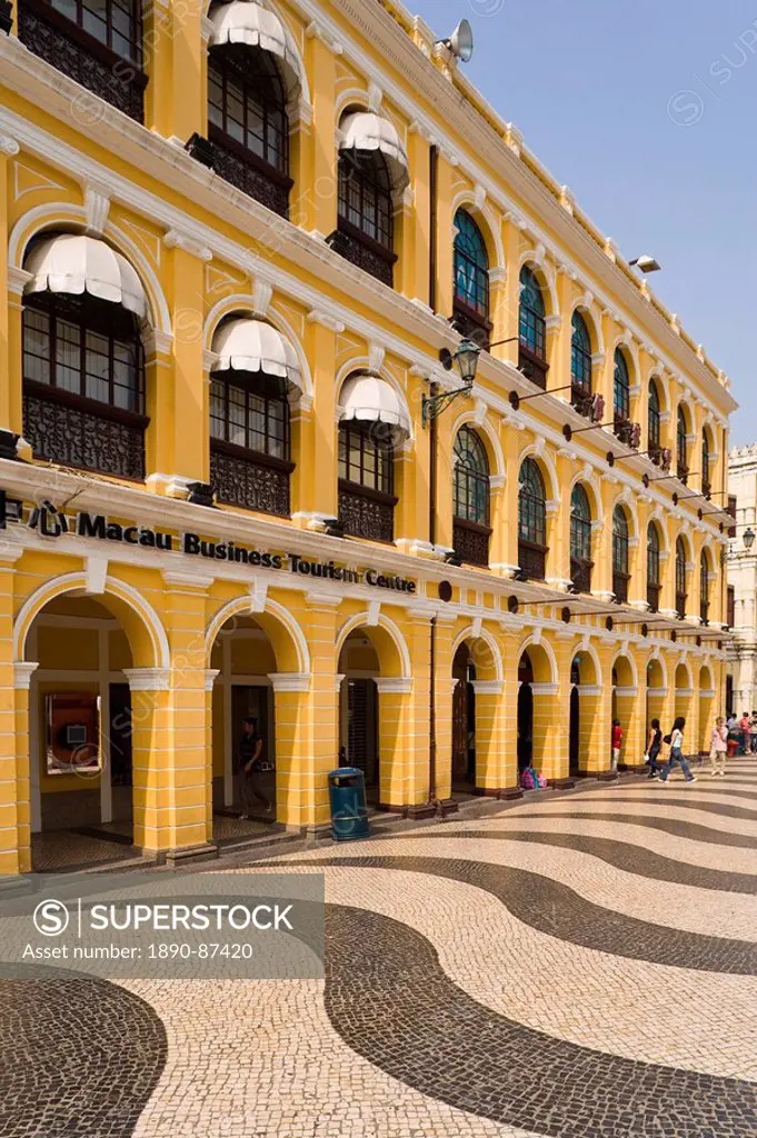 The famous swirling black and white pavements of Largo do Senado Square in central Macau, Macau, China, Asia