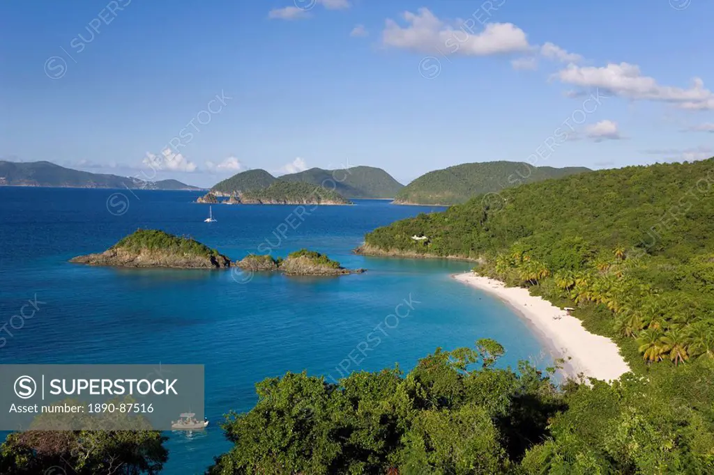 Elevated view over the world famous beach at Trunk Bay, St. John, U.S. Virgin Islands, West Indies, Caribbean, Central America