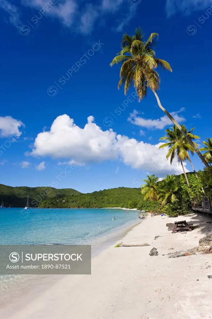 Cinnamon Bay beach and palms, St. John, U.S. Virgin Islands, West Indies, Caribbean, Central America
