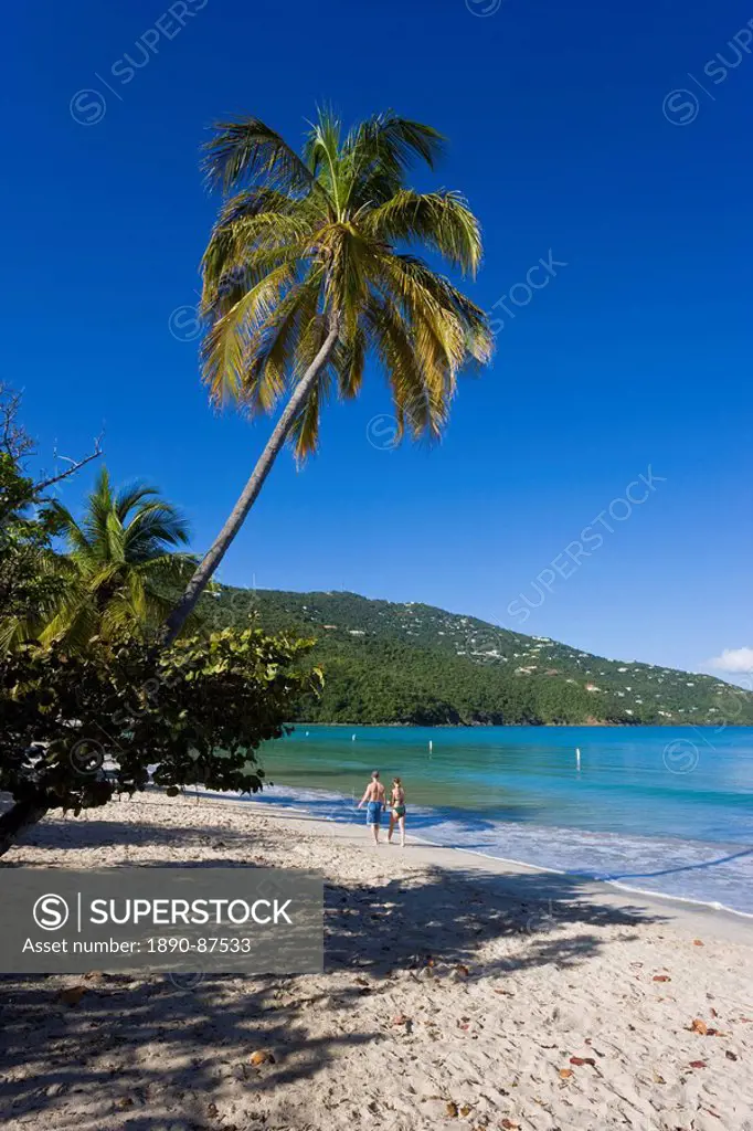 Palms and beach at Magens Bay, the most famous beach on St. Thomas, St. Thomas, U.S. Virgin Islands, West Indies, Caribbean, Central America