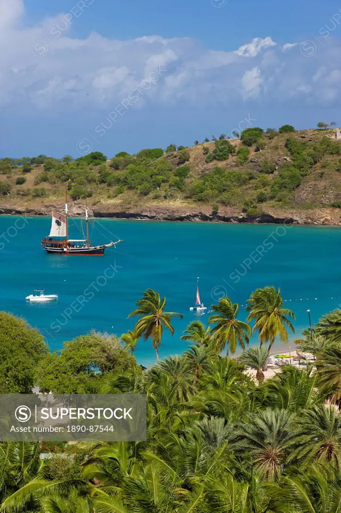 Elevated view over Deep Bay, near the town of St. John´s, Antigua, Leeward Islands, West Indies, Caribbean, Central America