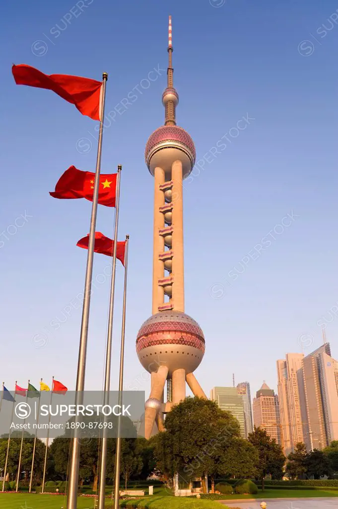 The Oriental Pearl Tower in the Lujiazui financial district of Pudong, Shanghai, China, Asia