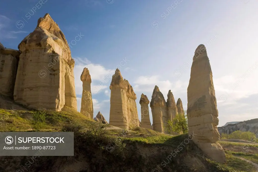 Phallic pillars known as fairy chimneys in the valley known as Love Valley near Goreme in Cappadocia, Anatolia, Turkey, Asia Minor, Eurasia