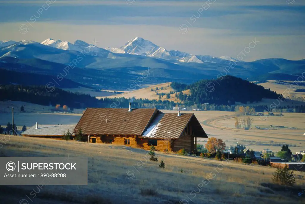 Log cabin, Philipsburg, Granite County, Rocky Mountains, Montana, USA