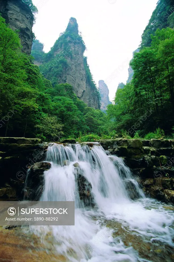 Spectacular limestone outcrops, forests and waterfalls of Zhangjiajie Forest Park in the Wulingyuan Scenic Area, Hunan Province, China