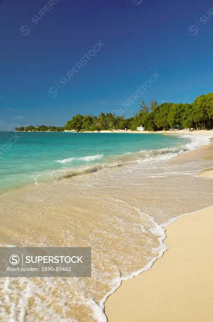 Sea and sand in Gibbes Bay on the west coast of Barbados, Windward Islands, West Indies, Caribbean, Central America