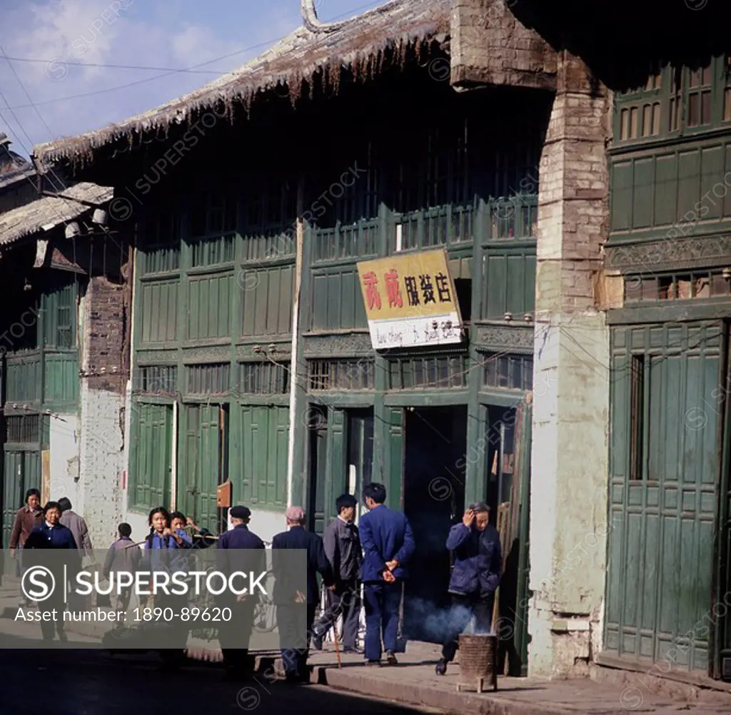 Green Shophouses photographed in 1974, now disappearing, in Kunming, Yunnan, China, Asia