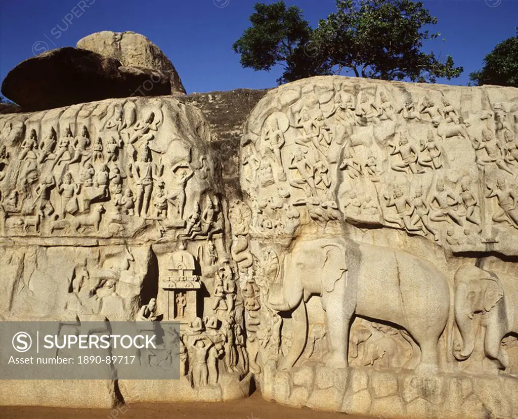 Arjuna´s Penance, Mahabalipuram, UNESCO World Heritage Site, Kancheepuram district, Tamil Nadu, India, Asia