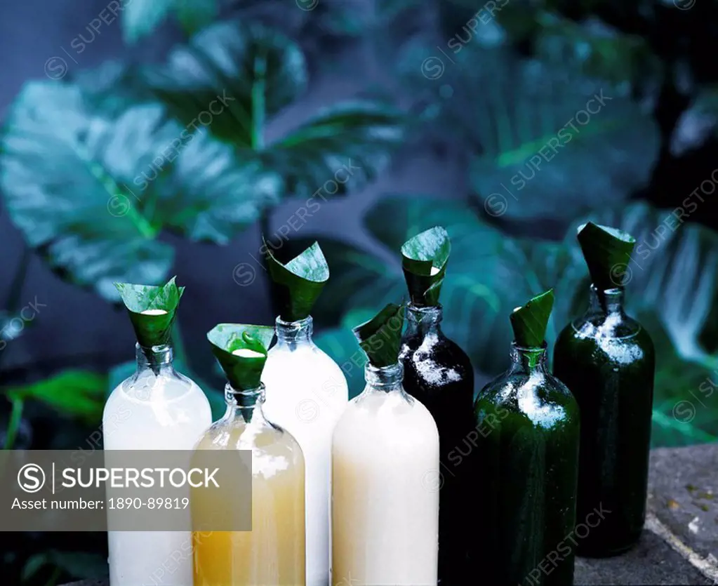 Bottles of Jamu, a traditional Indonesian herbal tonic, Indonesia, Southeast Asia, Asia