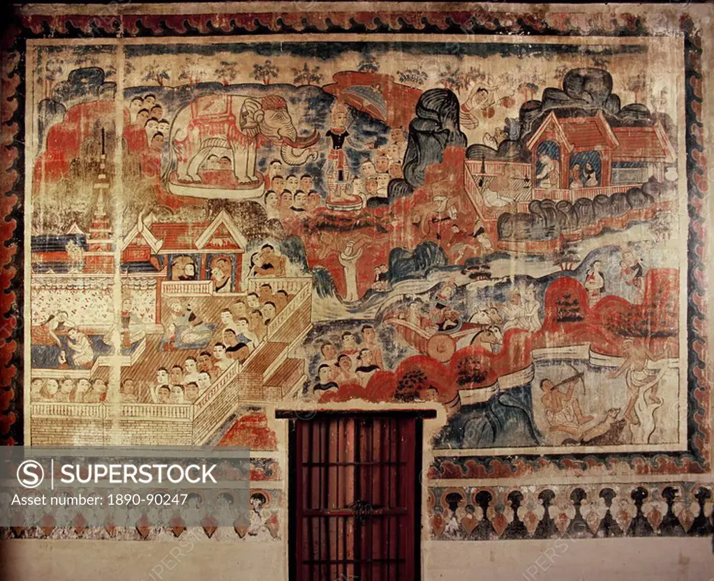Mural of the Vessantara Jataka dating from the end of the 19th century, Wat Buak Krok Luang, Chiang Mai, Thailand, Southeast Asia, Asia