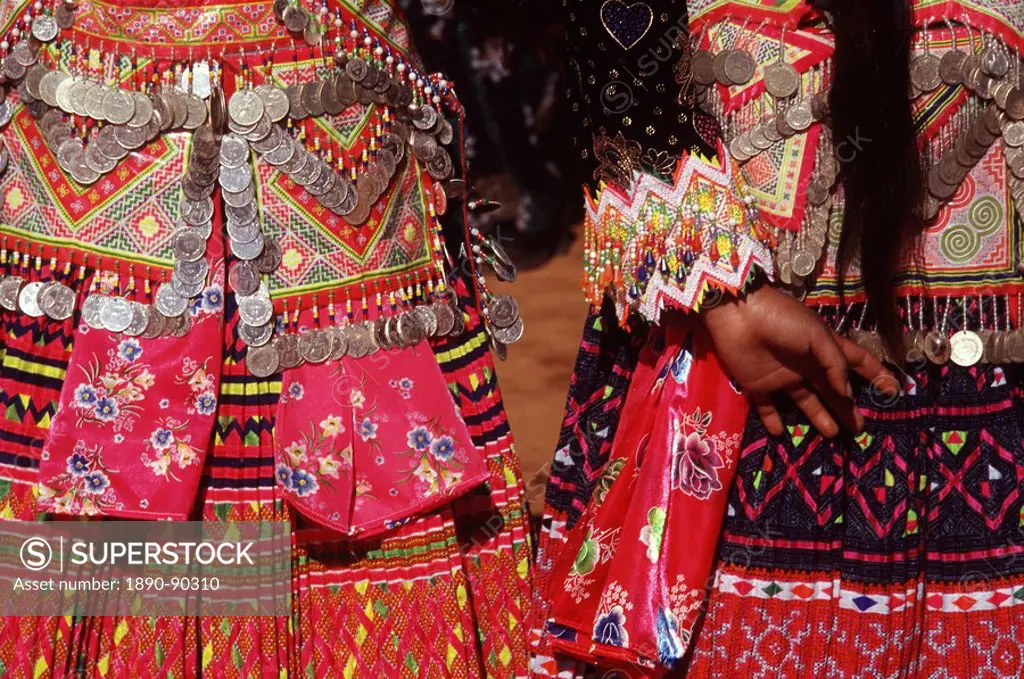 Textiles and decorations of White Hmong Tribe, Northern Thailand, Southeast Asia, Asia