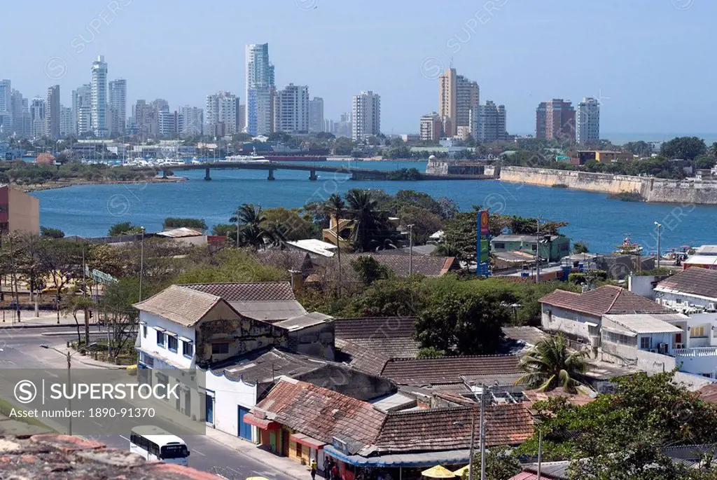 View from Fort San Felipe towards Boca Grande, Cartagena, Colombia, South America