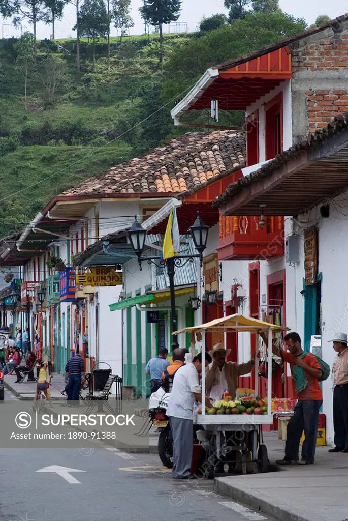 Street view of the colonial town of Salento, Colombia, South America