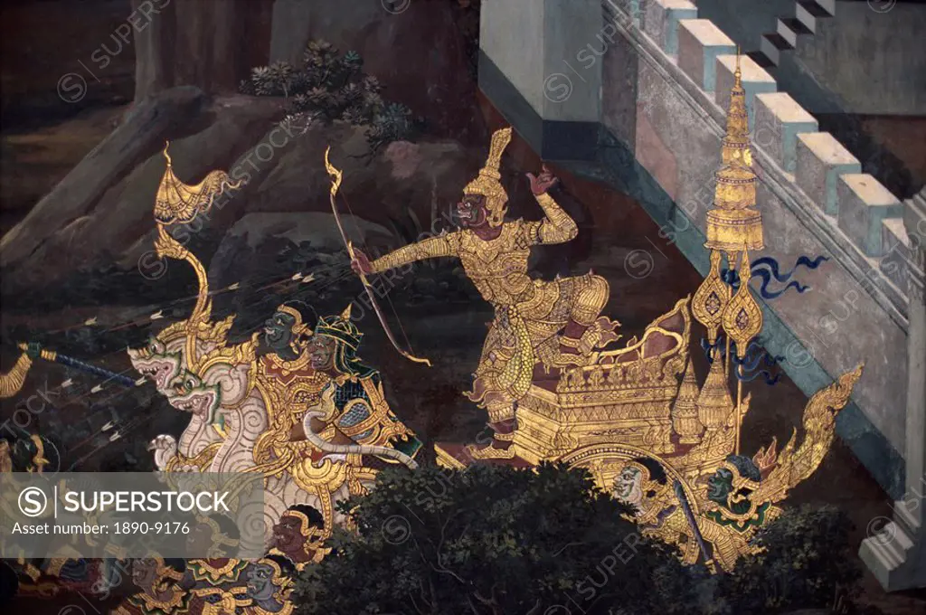 The Ramakien epic story, Temple of the Emerald Buddha, Bangkok, Thailand, Southeast Asia, Asia