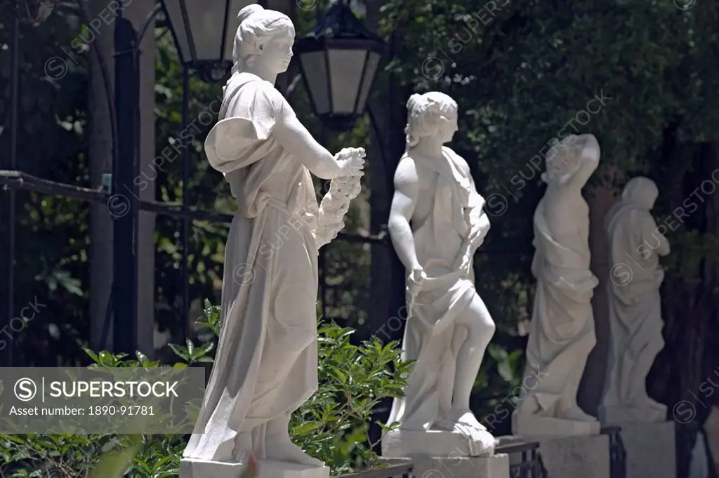 Neo_classical statues in the gardens of what was originally the villa of Jose Gomez Mena, built in 1927, now the Museum of Decorative Arts, Vedado, Ha...