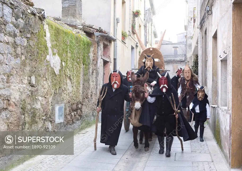Su Bundu the devil Carnival going around the streets Orani, Barbagia, Sardinia, Italy, Europe