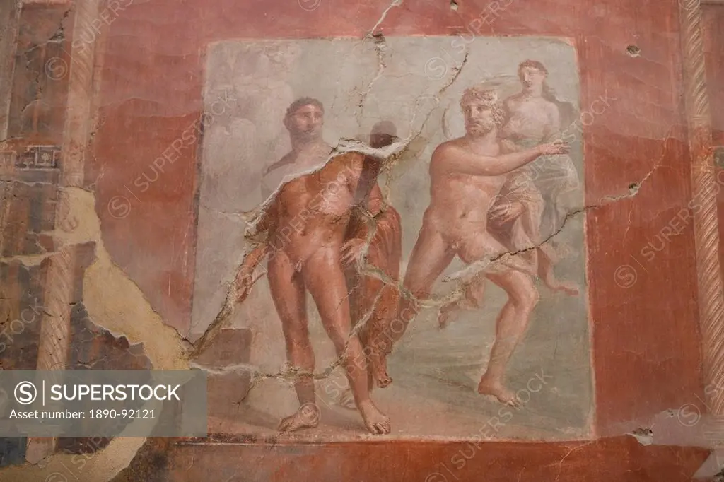 Roman frescoes at Ercolano Herculaneum, UNESCO World Heritage Site, Campania, Italy, Europe