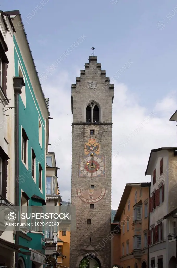 The Gate Tower with clock, old town, Vipiteno, on the Brenner road, Italy, Europe
