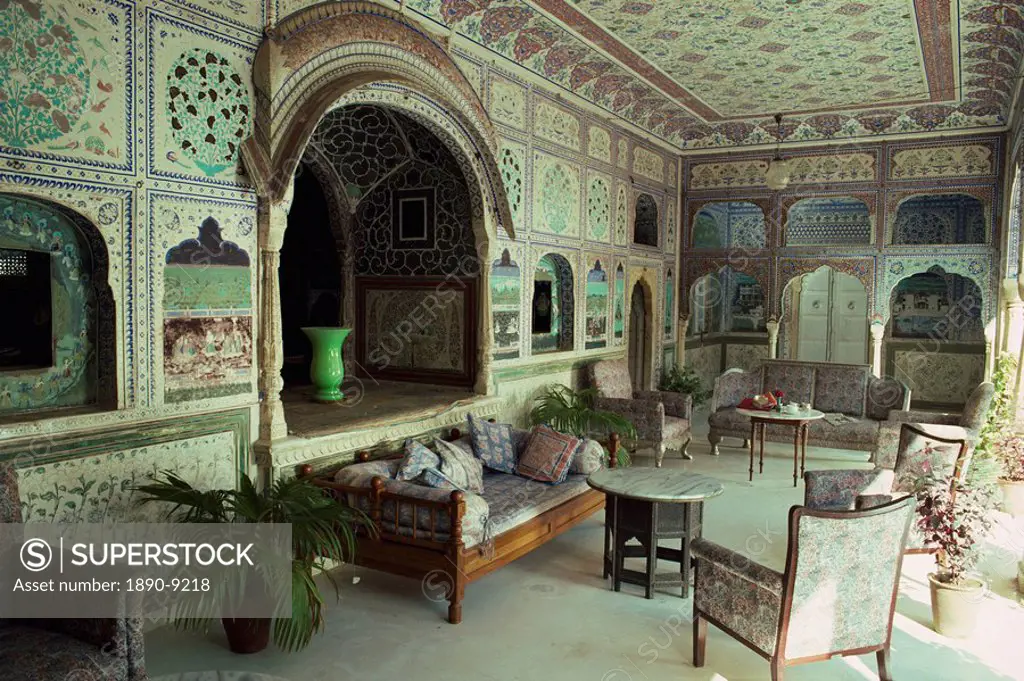 The Sultan Mahal, Samode Palace, now a hotel near Jaipur, Rajasthan state, India, Asia