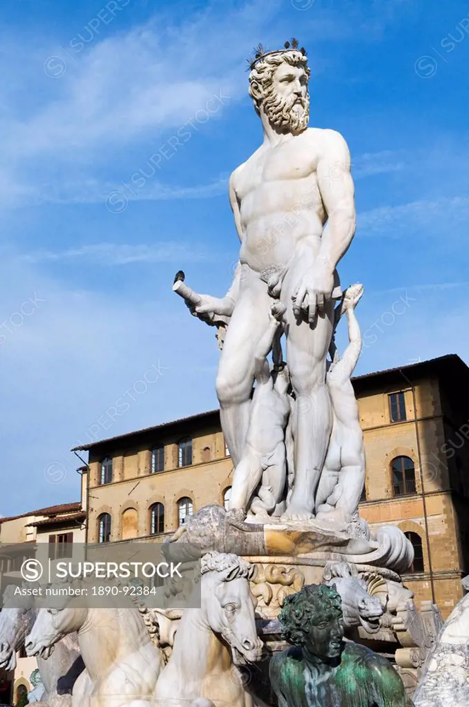 The Neptune Biancone statue, Piazza della Signoria, Florence Firenze, UNESCO World Heritage Site, Tuscany, Italy, Europe