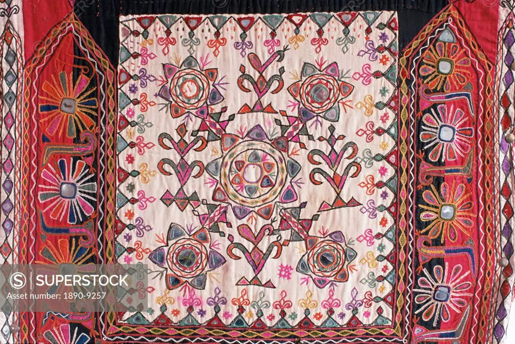 Traditional Rabari tribal embroidered fabrics, Kutch, Gujarat state, India, Asia