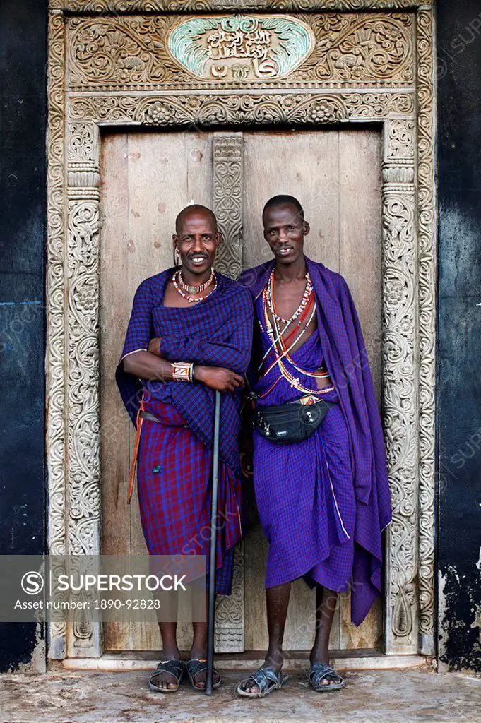 Maasai tribesmen on the island of Lamu, Kenya, East Africa, Africa