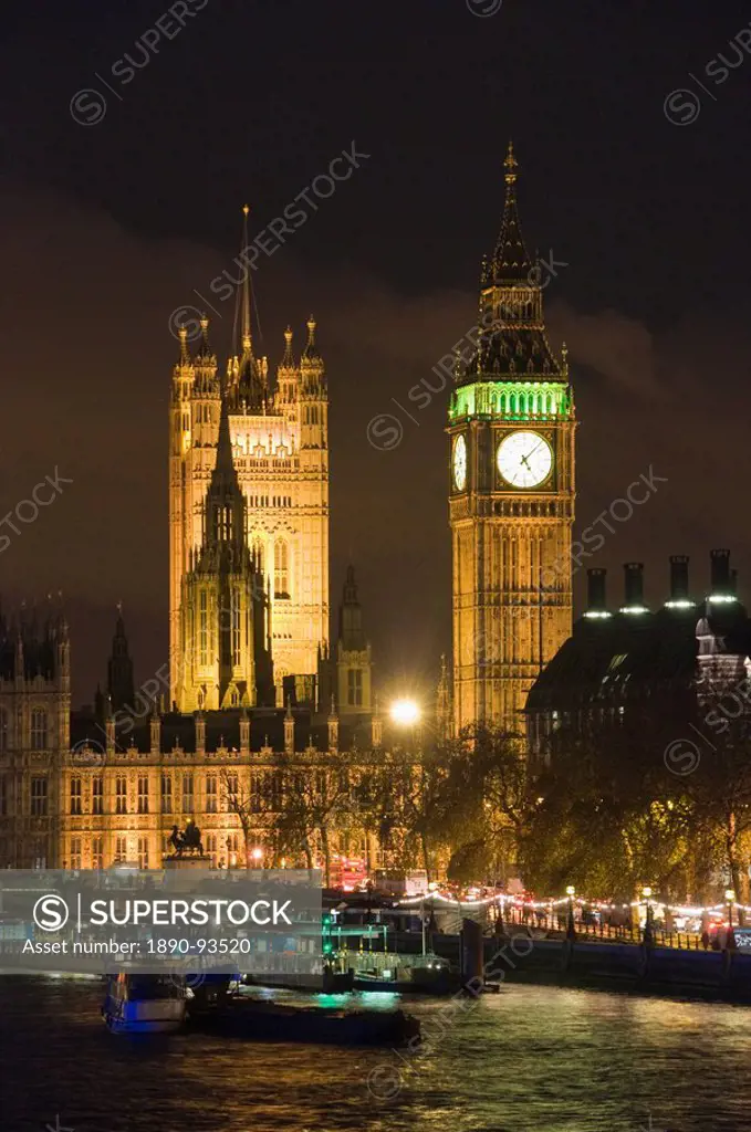 Big Ben and the Houses of Parliament by the River Thames at dusk, Westminster, London, England, United Kingdom, Europe
