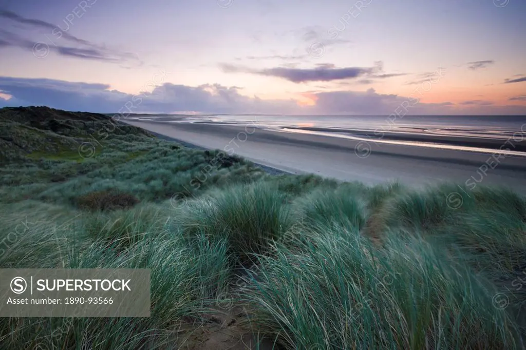 Sand dunes at Murlough Nature Reserve, with views to Dundrum Bay, County Down, Ulster, Northern Ireland, United Kingdom, Europe