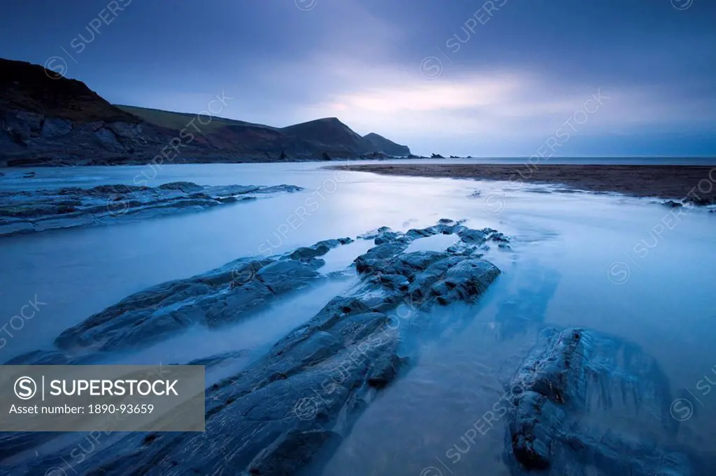 Twilight on the shores of Crackington Haven, North Cornwall, England, United Kingdom, Europe