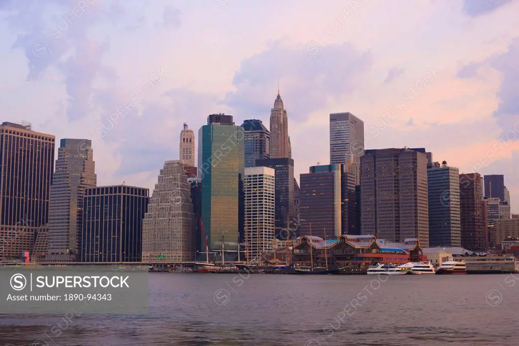Lower Manhattan skyline at dawn, New York City, New York, United States of America, North America