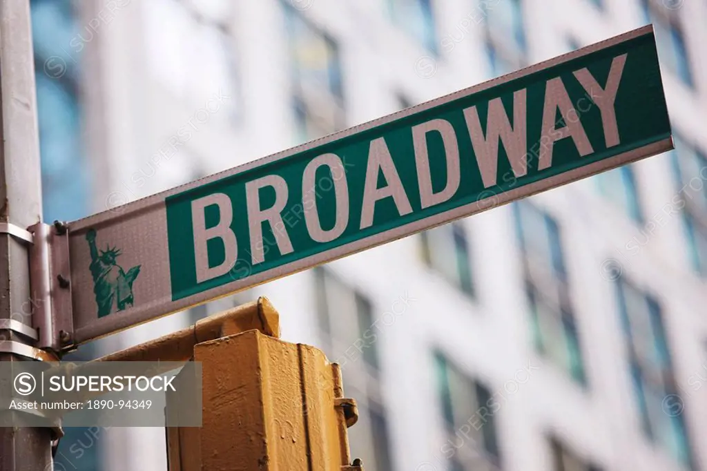 Broadway street sign, Manhattan, New York City, New York, United States of America, North America