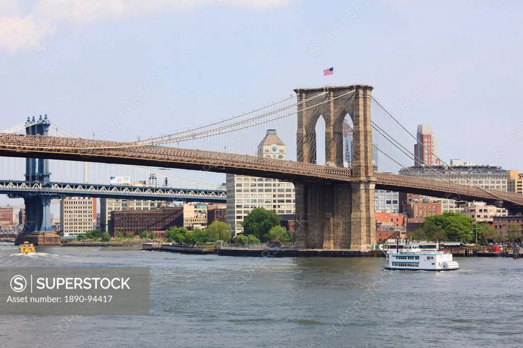 Brooklyn Bridge spanning the East River, New York City, New York, United States of America, North America