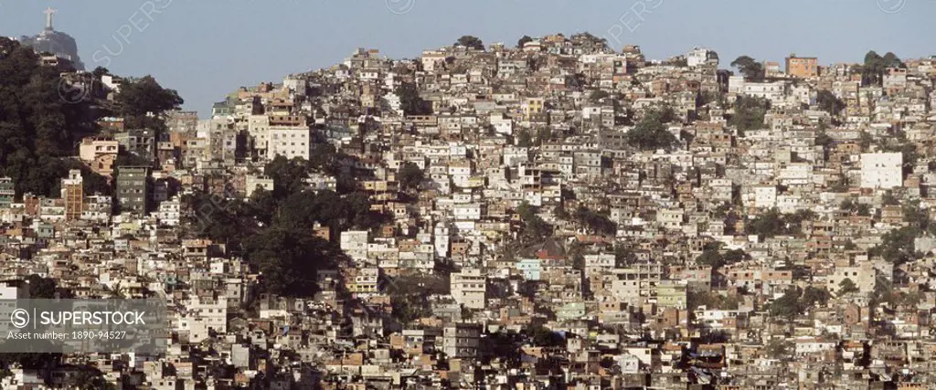 Favelas in front of Christ the Redeemer, Rio de Janiero, Brazil, South America