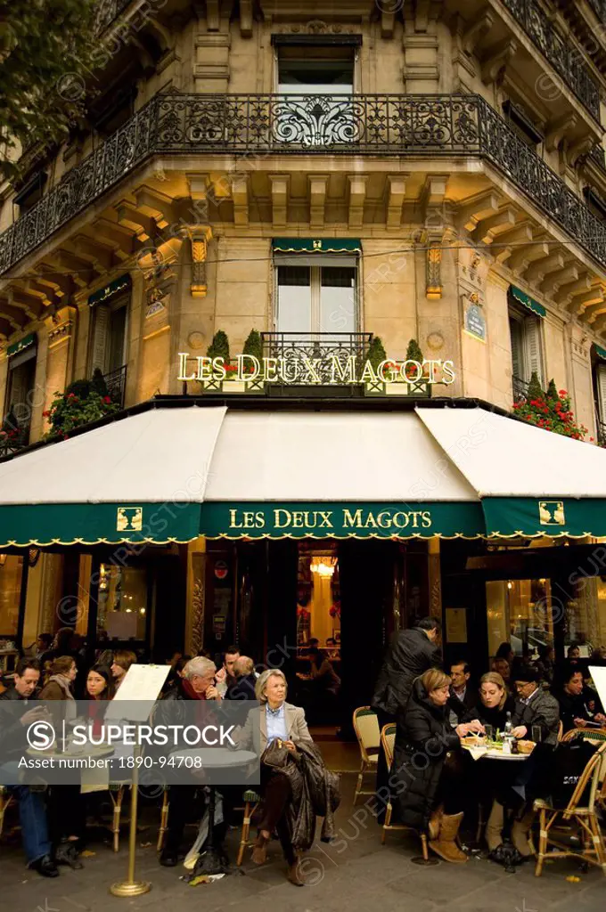 The famous cafe Les Deux Magots on the Boulevard St. Germain, Paris, France, Europe