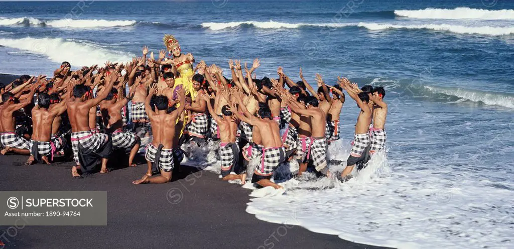 Kecak Monkey Dance, created by German artist and choreographer Walter Spies in the 1930s drawing on elements of the Hindu epic the Ramayana, Bali, Ind...