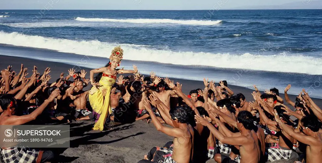 Kecak Monkey Dance, created by German artist and choreographer Walter Spies in the 1930s drawing on elements of the Hindu epic the Ramayana, Bali, Ind...