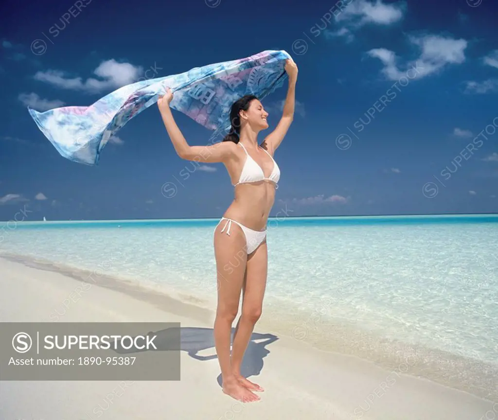 Girl on beach, Maldives, Indian Ocean, Asia