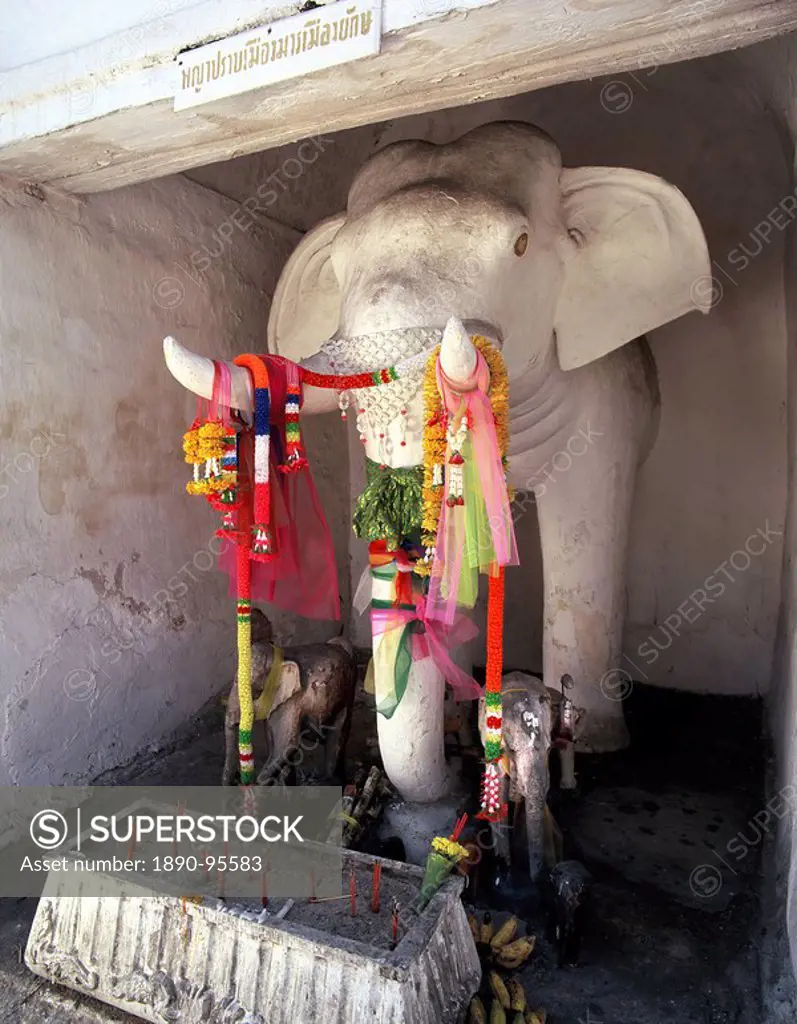 Elephant shrine at the White Elephant Gate, Chiang Mai, Thailand, Southeast Asia, Asia