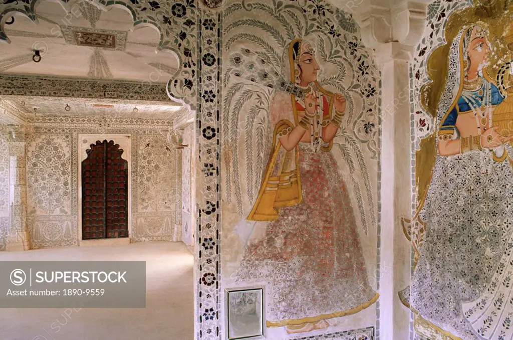 Juna Mahal old palace, one of the finest examples of a painted palace, Dungarpur, Rajasthan state, India, Asia