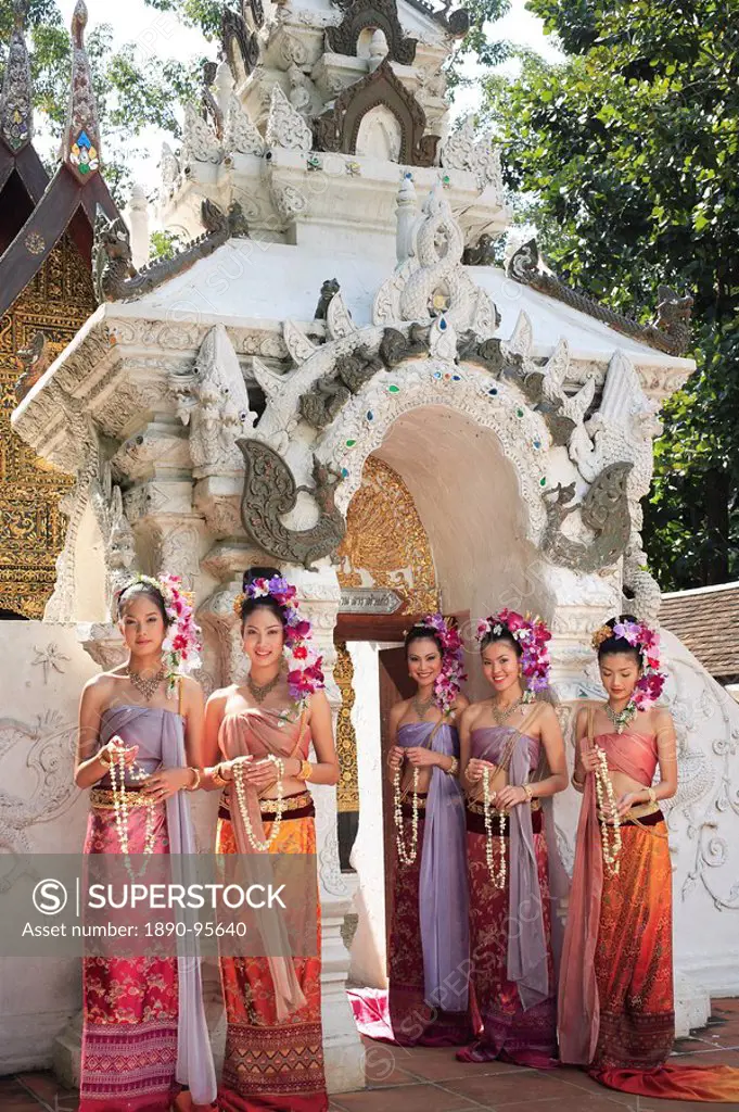 Thai girls in costume at a festival in Chiang Mai, Thailand, Southeast Asia, Asia,,