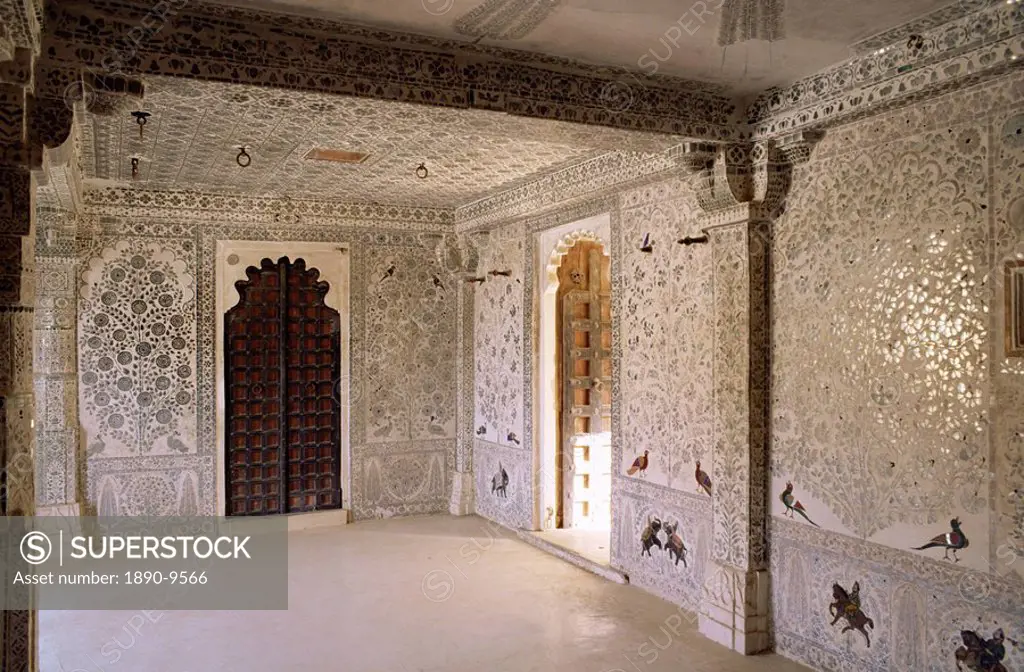 Juna Mahal old palace, Dungarpur, one of the finest examples of a painted palace, Rajasthan state, India, Asia